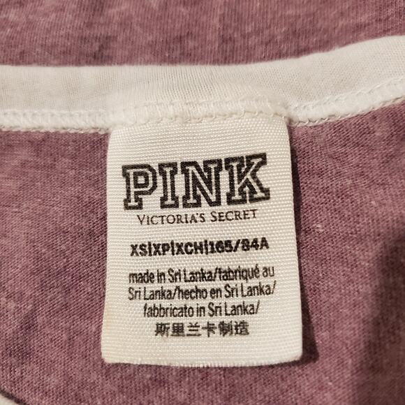 PINK Victoria's Secret Spellout Embroidered Logo Ringer T-Shirt Women's XS Top - Picture 5 of 7